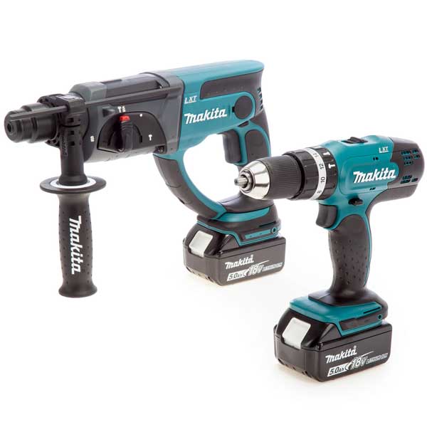 18V LXT Twin Pack DHP453 Combi Drill DHR202 Rotary Hammer (2 x 5.0Ah Batteries)