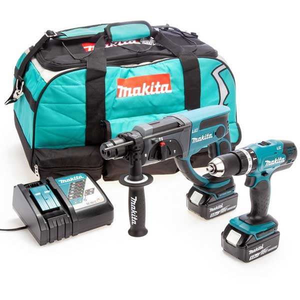 18V LXT Twin Pack DHP453 Combi Drill DHR202 Rotary Hammer (2 x 5.0Ah Batteries)