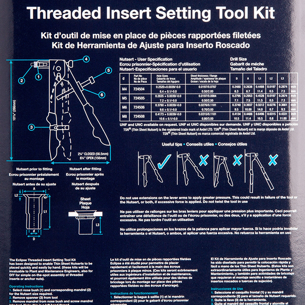 Eclipse 2745 Threaded Insert Setting Tool Kit with 4 Noses (4 - 8mm)