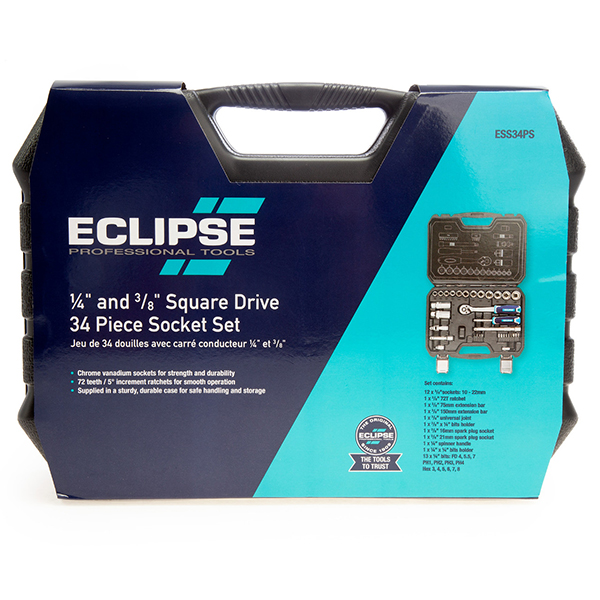 Eclipse ESS34PS Socket Set 1/4in & 3/8in Square Drive (34 Piece)