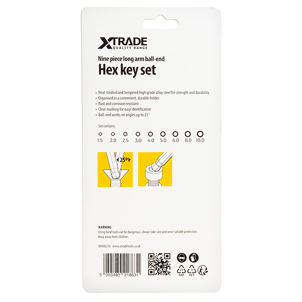 XTrade Long Arm Ball End Hex Key Set (9 Piece)